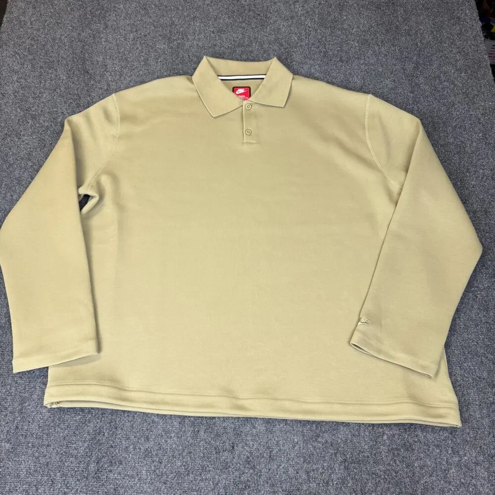 Nike Tech Fleece Reimagined Polo Mens Medium Tall‎ Long Sleeve Olive FZ7570-276